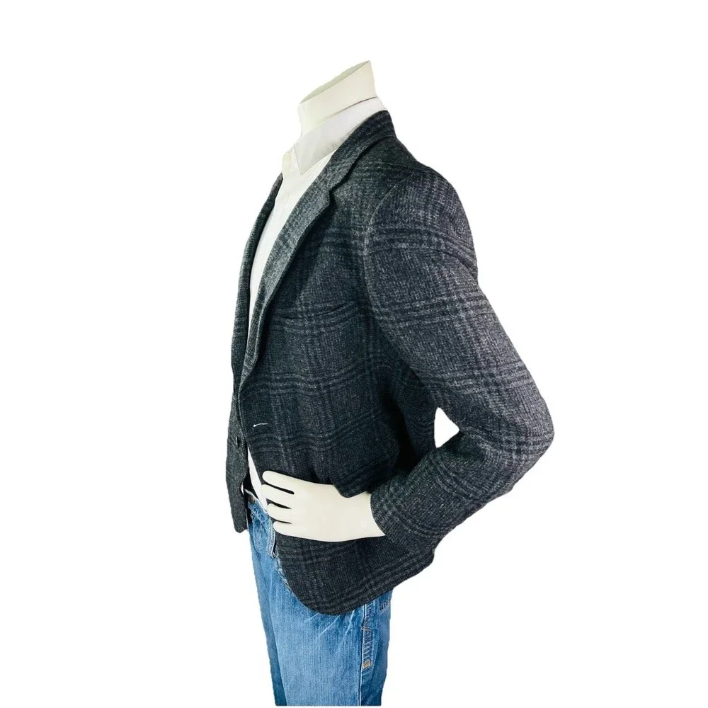 John Alexander Premium Men 42S Dark Plaid Wool Sport Coat Blazer Classic Fit